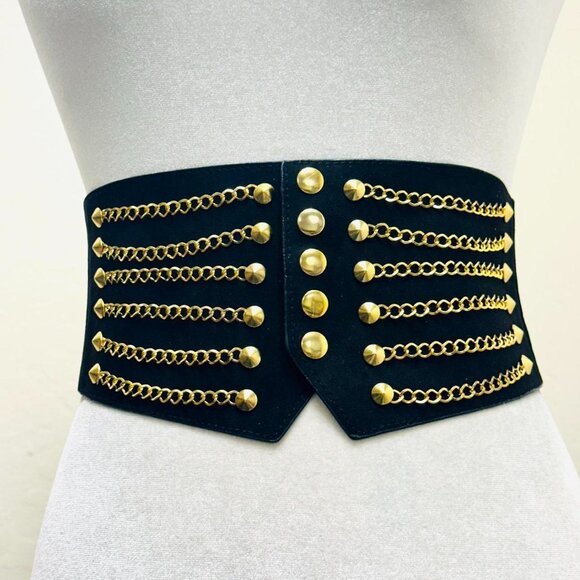 Black Velvet and Gold Metal Chain belt Black Velvet and Gold Metal Chain belt main image 4